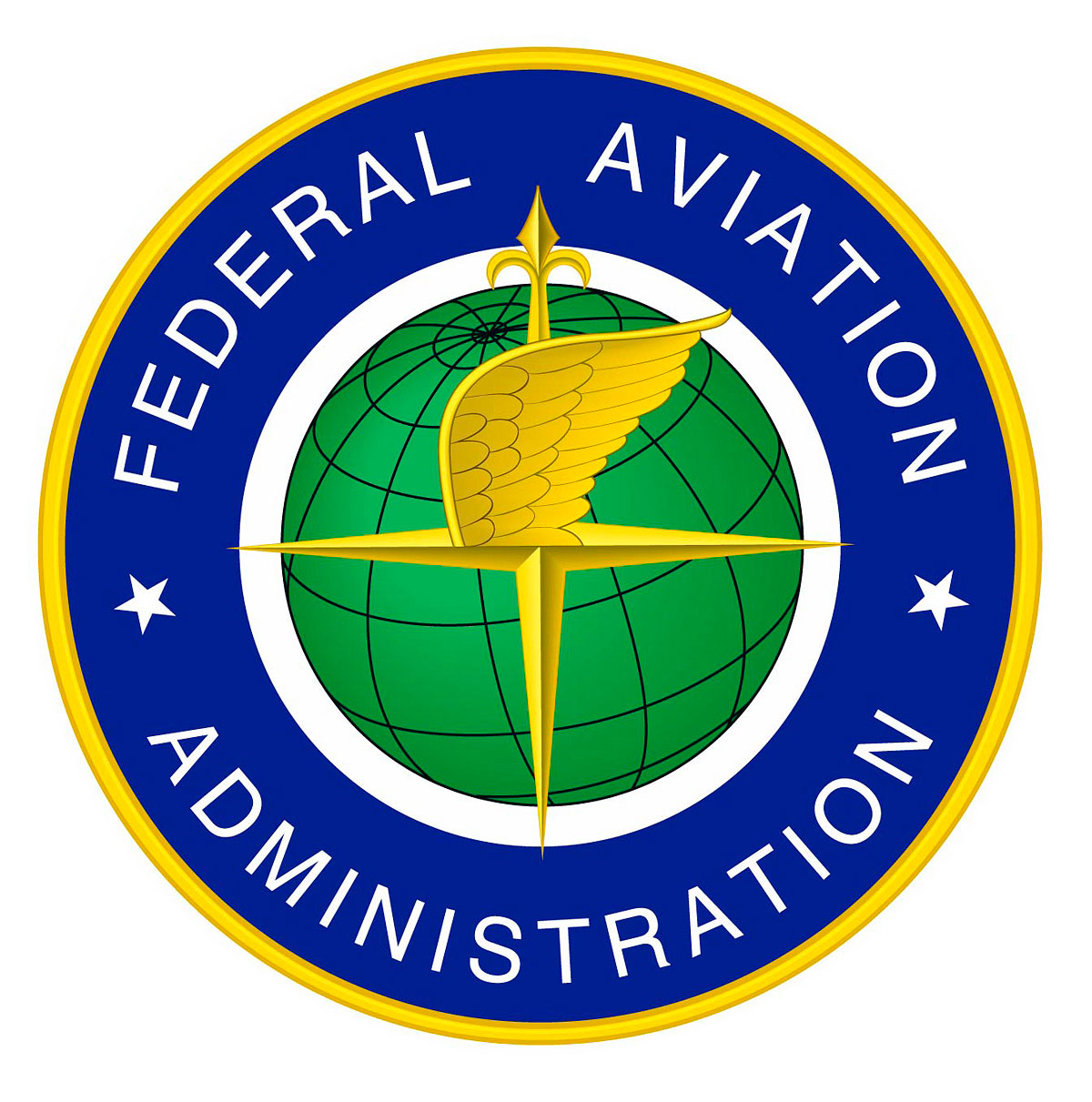 Federal logo featuring a blue and yellow circle surrounding a green globe with the compass arrow and a wing on the center. 